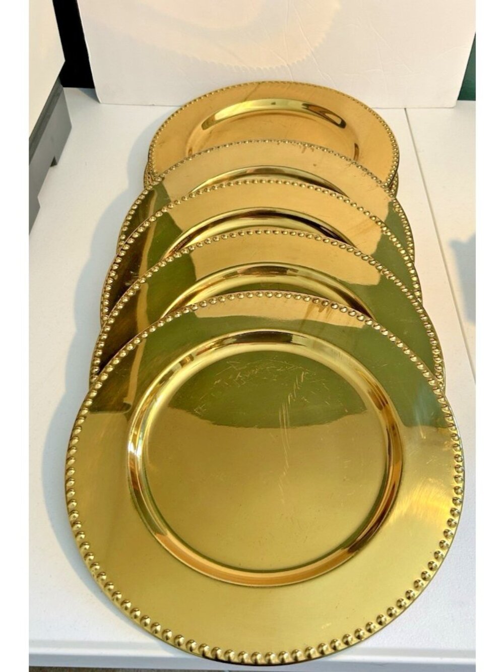 Gold Metal Chargers 12” Beaded Round Plates Set 11 Vintage Wedding Holiday Decor